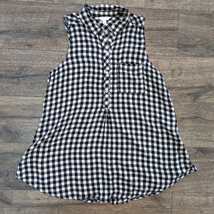 Maternity Large Sleeveless Flannel Black & White Gingham Swing Top Spring Summer